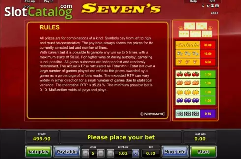 Πίνακας πληρωμών 3. Seven´s Κουλοχέρης