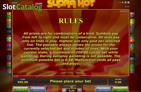 Πίνακας πληρωμών 2. Supra Hot Κουλοχέρης