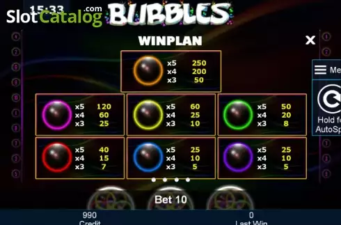 Πίνακας πληρωμών 1. Bubbles (Greentube) Κουλοχέρης 