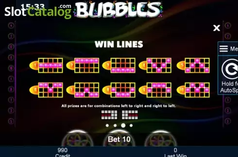 Πίνακας πληρωμών 3. Bubbles (Greentube) Κουλοχέρης 