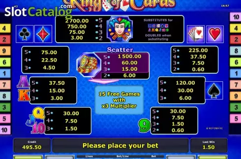 Πίνακας πληρωμών 1. King of Cards Κουλοχέρης