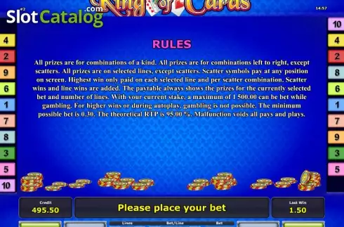 Πίνακας πληρωμών 3. King of Cards Κουλοχέρης