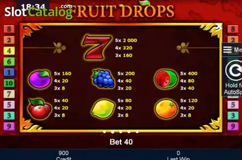 Πίνακας πληρωμών 2. Fruit Drops Κουλοχέρης 