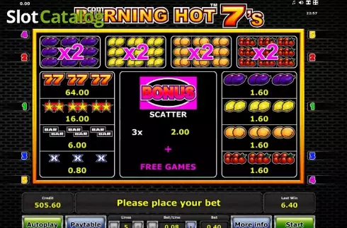 Πίνακας πληρωμών 1. Burning Hot Sevens Κουλοχέρης