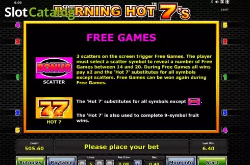 Πίνακας πληρωμών 2. Burning Hot Sevens Κουλοχέρης
