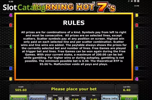 Πίνακας πληρωμών 4. Burning Hot Sevens Κουλοχέρης