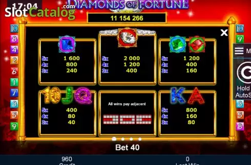 Πίνακας πληρωμών 1. Diamonds of Fortune Κουλοχέρης