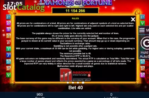 Πίνακας πληρωμών 4. Diamonds of Fortune Κουλοχέρης