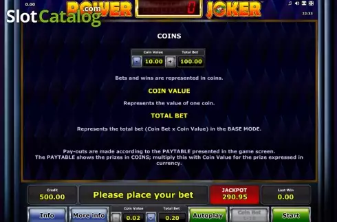 Πίνακας πληρωμών 1. Power Joker Κουλοχέρης