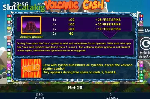 Πίνακας πληρωμών 2. Volcanic Cash Κουλοχέρης 