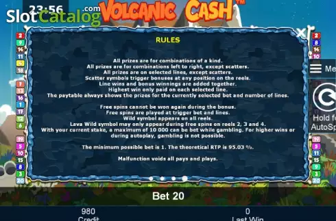 Πίνακας πληρωμών 4. Volcanic Cash Κουλοχέρης 