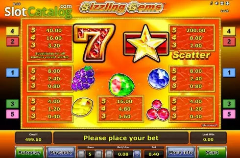 Πίνακας πληρωμών 1. Sizzling Gems Κουλοχέρης