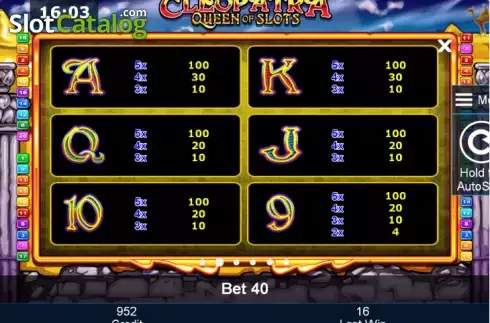 Πίνακας πληρωμών 2. Cleopatra Queen of Slots (Green Tube) Κουλοχέρης