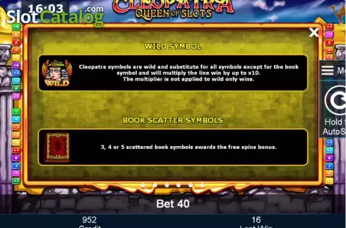 Πίνακας πληρωμών 3. Cleopatra Queen of Slots (Green Tube) Κουλοχέρης