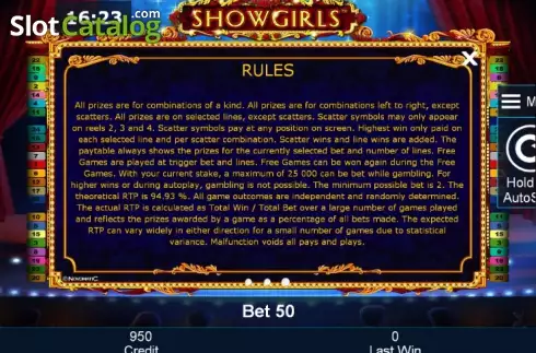 Πίνακας πληρωμών 3. Showgirls Κουλοχέρης