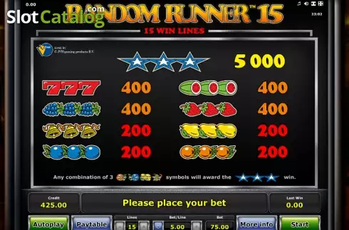 Πίνακας πληρωμών 1. Random Runner 15 Κουλοχέρης 