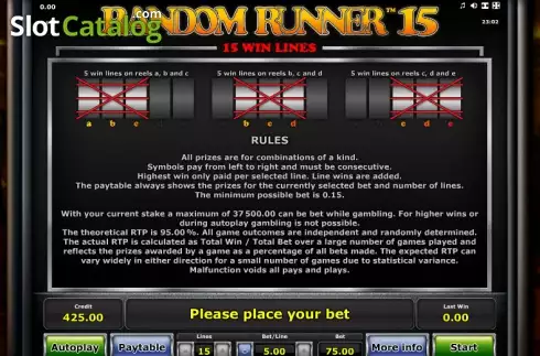 Πίνακας πληρωμών 2. Random Runner 15 Κουλοχέρης 