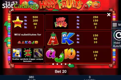 Πίνακας πληρωμών 1. Happy Fruits (Novomatic) Κουλοχέρης