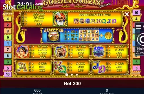 Πίνακας πληρωμών 1. Golden Cobras deluxe Κουλοχέρης
