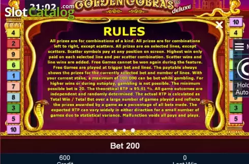 Πίνακας πληρωμών 3. Golden Cobras deluxe Κουλοχέρης