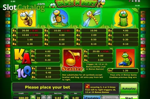 Πίνακας πληρωμών 1. Bugs´n Bees Κουλοχέρης 