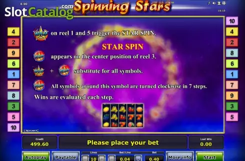 Πίνακας πληρωμών 2. Spinning Stars Κουλοχέρης 