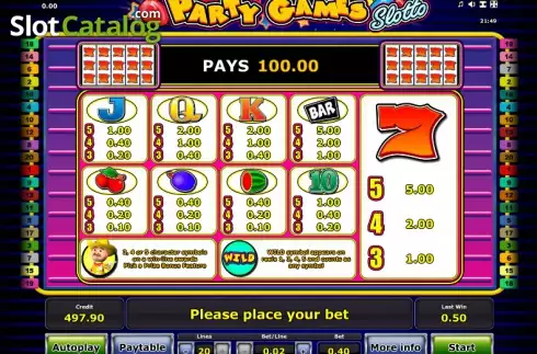 Πίνακας πληρωμών 1. Party Games Slotto Κουλοχέρης