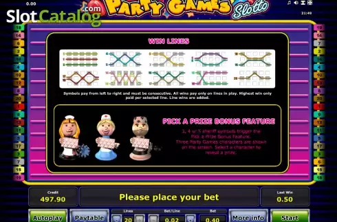 Πίνακας πληρωμών 2. Party Games Slotto Κουλοχέρης
