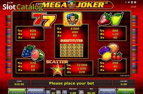 Πίνακας πληρωμών 1. Mega Joker (Novomatic) Κουλοχέρης