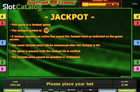 Πίνακας πληρωμών 2. Jackpot Crown Κουλοχέρης