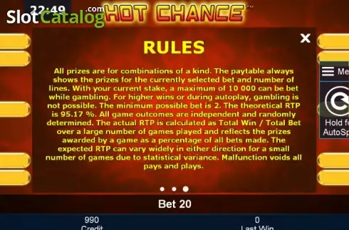 Πίνακας πληρωμών 2. Hot Chance Κουλοχέρης 