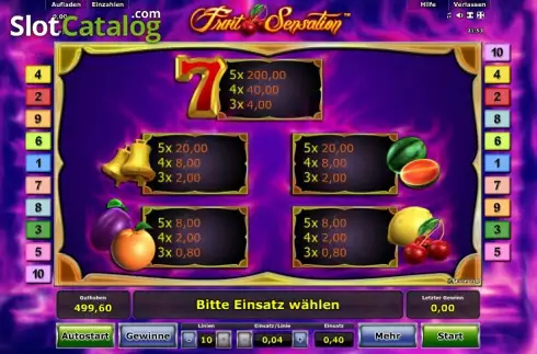 Πίνακας πληρωμών 1. Fruit Sensation Κουλοχέρης