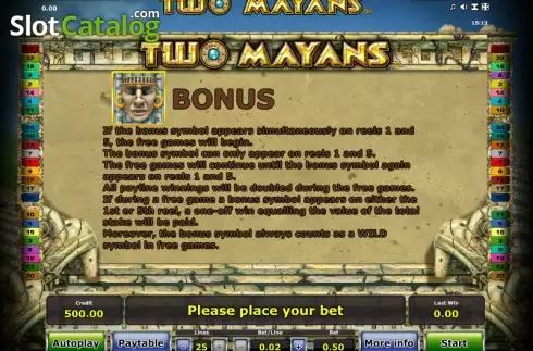 Πίνακας πληρωμών 2. Two Mayans Κουλοχέρης 