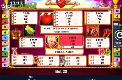 Πίνακας πληρωμών 1. Queen of Hearts deluxe Κουλοχέρης