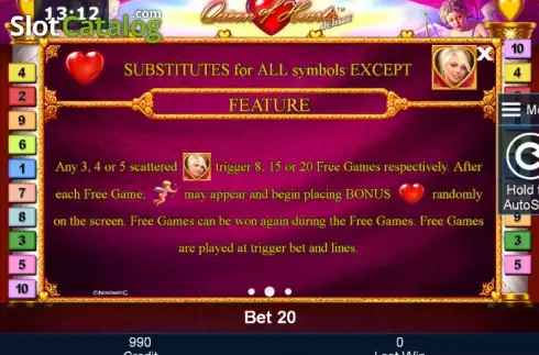 Πίνακας πληρωμών 2. Queen of Hearts deluxe Κουλοχέρης