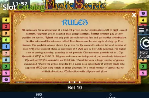 Πίνακας πληρωμών 3. Mystic Secrets Κουλοχέρης