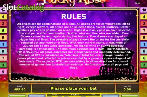 Πίνακας πληρωμών 4. Lucky Rose Κουλοχέρης