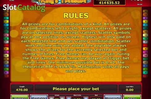 Πίνακας πληρωμών 2. King´s Treasure Κουλοχέρης
