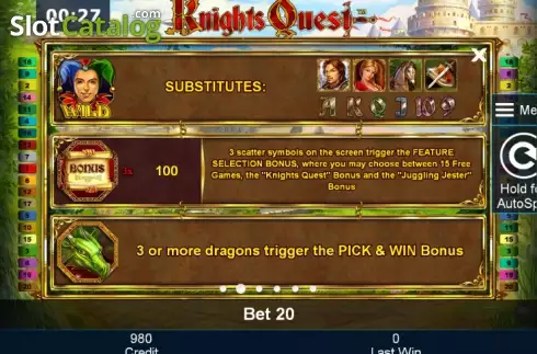 Πίνακας πληρωμών 2. Knights Quest Κουλοχέρης