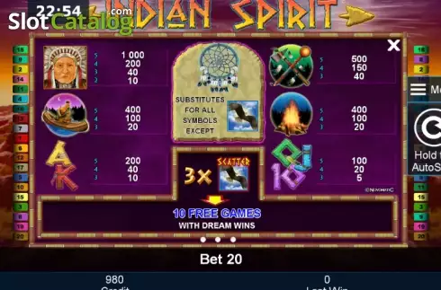 Πίνακας πληρωμών 1. Indian Spirit Κουλοχέρης