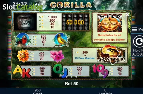Πίνακας πληρωμών 1. Gorilla Κουλοχέρης