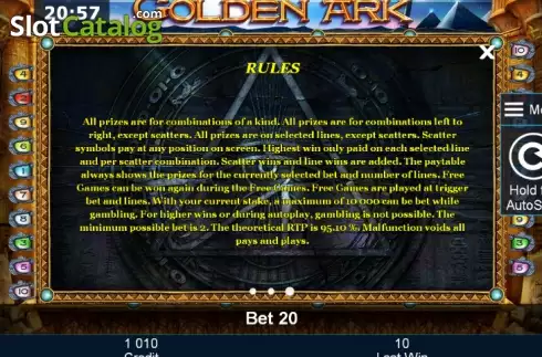 Πίνακας πληρωμών 3. Golden Ark Κουλοχέρης