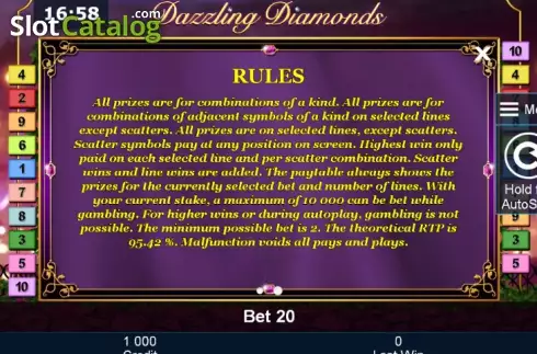 Πίνακας πληρωμών 2. Dazzling Diamonds Κουλοχέρης