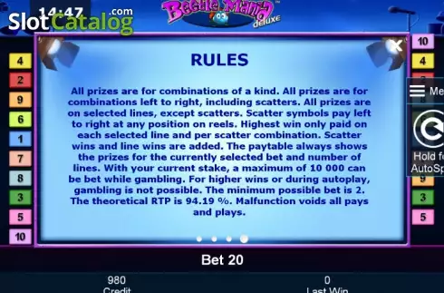 Πίνακας πληρωμών 4. Beetle Mania deluxe Κουλοχέρης 