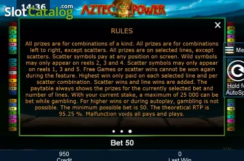 Πίνακας πληρωμών 3. Aztec Power Κουλοχέρης