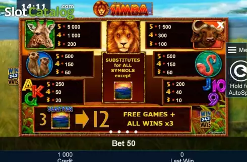 Πίνακας πληρωμών 1. African Simba Κουλοχέρης