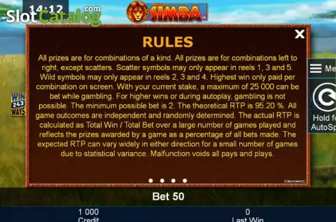 Πίνακας πληρωμών 4. African Simba Κουλοχέρης