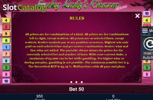 Πίνακας πληρωμών 3. Lucky Lady's Charm deluxe Κουλοχέρης 