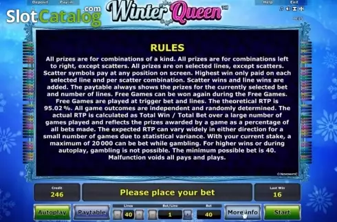 Πίνακας πληρωμών 3. Winter Queen Κουλοχέρης
