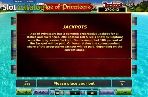 Πίνακας πληρωμών 2. Age of Privateers Κουλοχέρης 